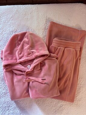 Yogalicious Dusty Pink Ribbed Hooded Jogger Set women’s size xl